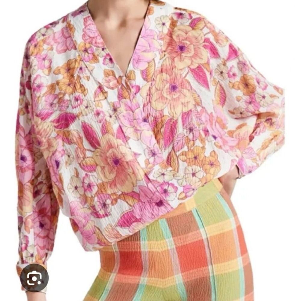 Smythe Pink Begonia Floral Top blouse size medium excellent condition